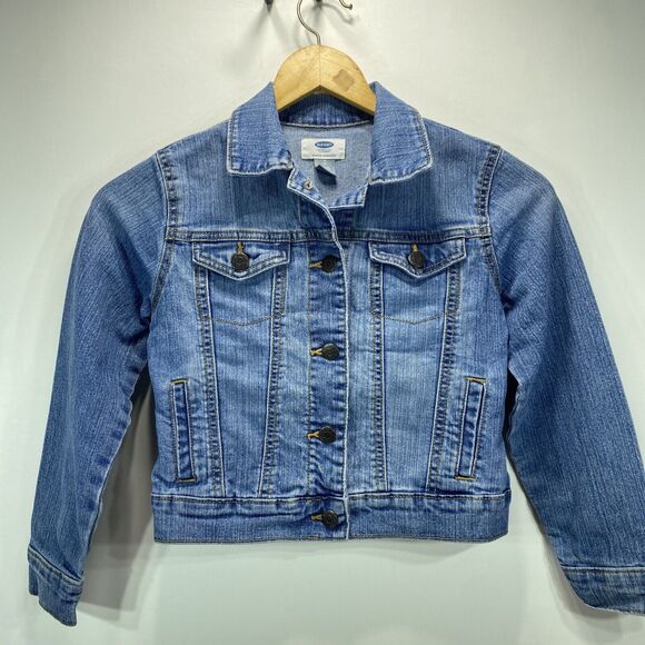 Old Navy Blue Denim Jean Jacket Long Sleeve Stretch Size Girls Medium 8 - Picture 1 of 10
